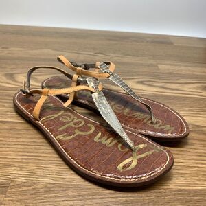 Sam Edelman GiGi Leather Size 9.5M T-Strap Flat Sandal Thong Ankle Strap